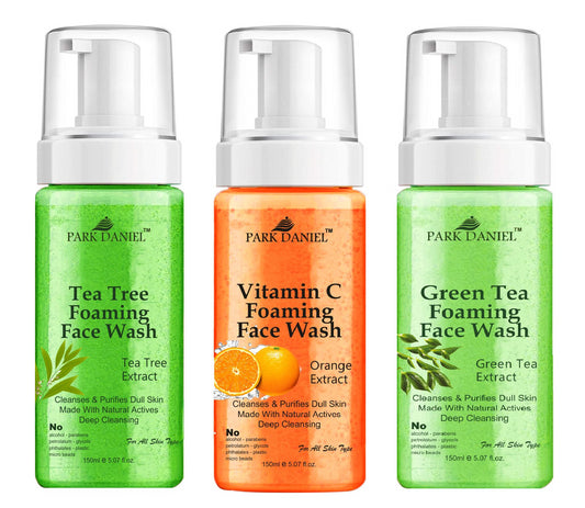 Park Daniel Tea Tree, Vitamin C and Green Tea Foaming Face Wash For Deep Cleansing for Normal to Dry Skin Combo Pack of 3 of 150 ML(450 ML)