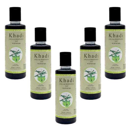 Khadi Kamal Herbal 100 Pure Natural & Organic Amla Bhringraj Shampoo For Men And Women For Hair 210ml (Pack of 5)