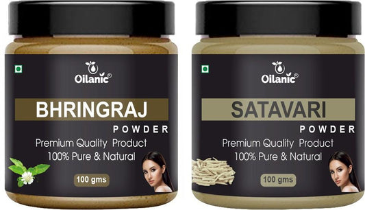 Oilanic  Pure & Natural Bhringraj & Satavari Powder- For Skin & Hair Combo Pack of 2 Jar 100gm (200gm)