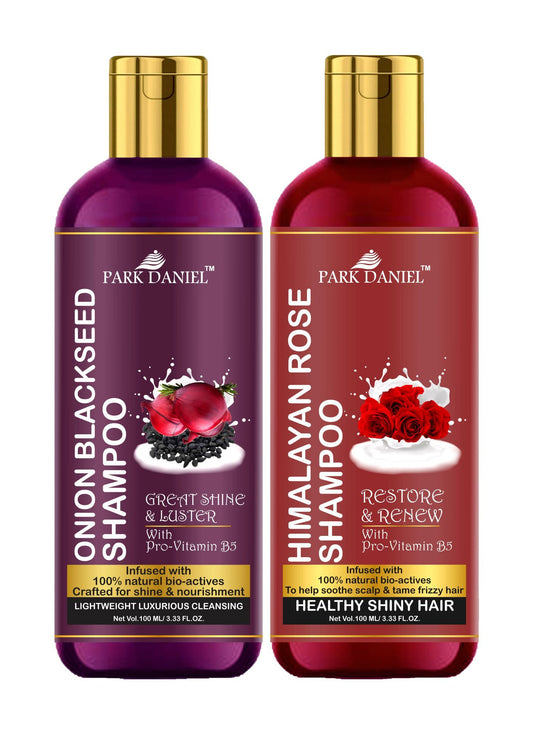 Park Daniel Premium Pure and Natural Onion Blackseed Shampoo & Himalaya Rose Shampoo Combo Pack Of 2 bottle of 100 ml(200 ml)