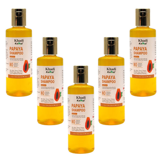 Khadi Kamal Herbal 100 Pure Natural & Organic Papaya Shampoo For Men And Women For Hair 210ml - Pack of 5