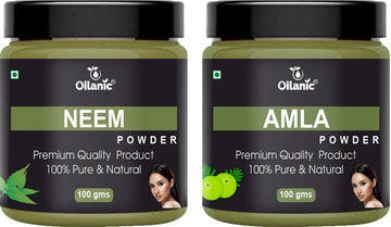 Oilanic  Pure & Natural Neem & Amlai Powder- For Skin & Hair Combo Pack of 2 Jar 100gm (200gm)