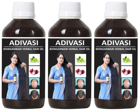 Donnara Organics Adivasi Bhingambari Herbal Hair Oil Strengthening & Volumised Hair Combo pack of 3 bottles of 125 ml(375 ML)