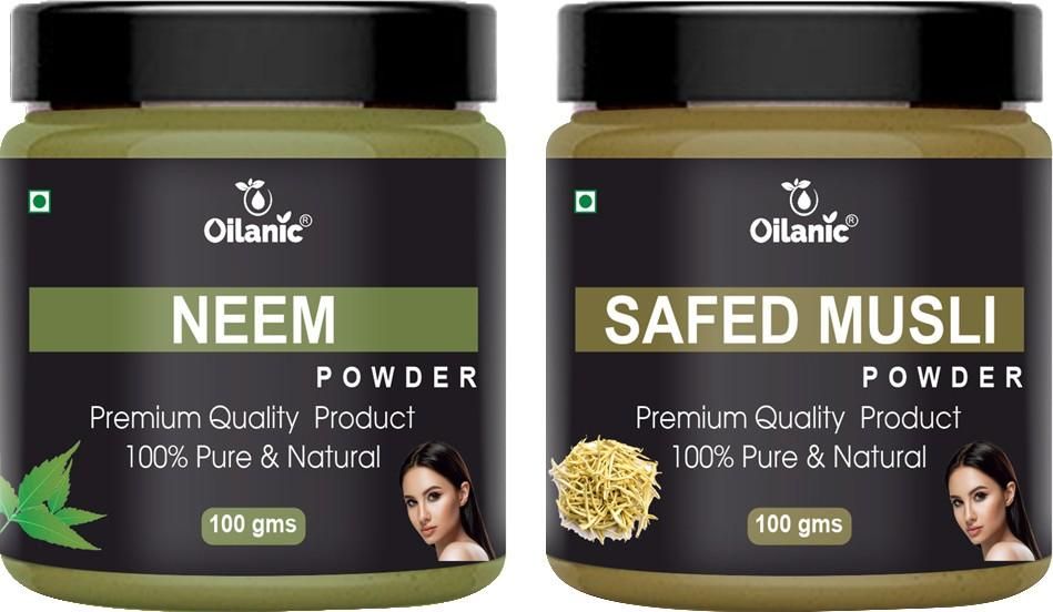 Oilanic  Pure & Natural Neem & Safed Musli Powder- For Skin & Hair Combo Pack of 2 Jar 100gm (200gm)